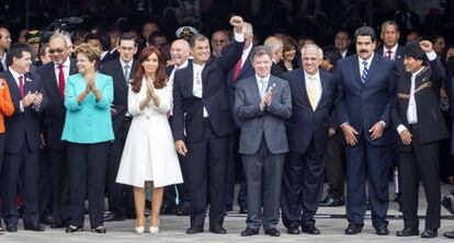 Los presidentes de la región en Quito durante la inauguración