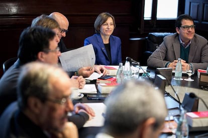 La presidenta del Parlament, Carme Forcadell, a la Junta de Portaveus d'aquest matí.