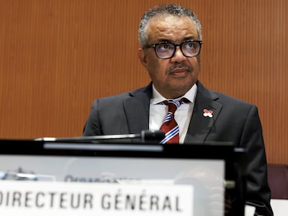 Tedros Adhanom Ghebreyesus, director general de la OMS, el pasado lunes en Ginebra, durante la apertura de la 77ª Asamblea Mundial de la Salud.