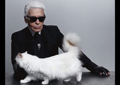 Karl Lagerfeld, con su gata &lsquo;Choupette&rsquo;.