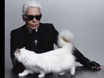 Karl Lagerfeld, con su gata &lsquo;Choupette&rsquo;.