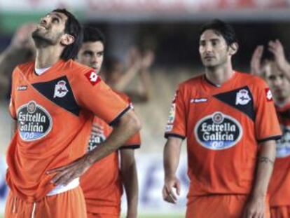 Bruno Gama, Lassad, Juan Dom&iacute;nguez y Diego Colotto se lamentan tras el partido ante el Xerez.