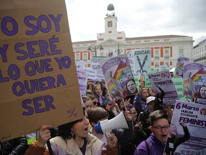 Manifestación de estudiantes feministas en Madrid, el pasado marzo.