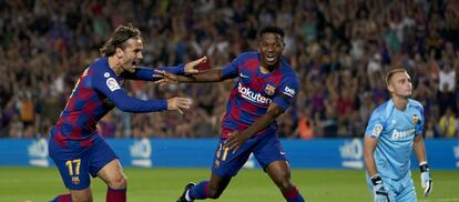 Ansu FAti celebra su gol ante el Valencia.