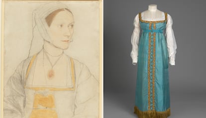 ‘Cicely Heron, hija de Sir Thomas More’, 1526-7, una obra de Hans Holbein II, y vestido de estilo ruso de la princesa Carlota.