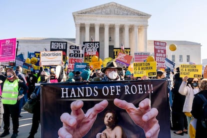 Abortion rights advocates and anti-abortion protesters demonstrate in front of the U.S. Supreme Court, Wednesday, Dec. 1, 2021, in Washington.