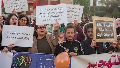 Manifestación con motivo del Día Internacional de la Mujer, el 8 de marzo de 2018 en Marruecos.
