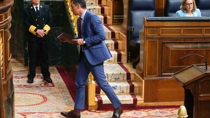 El presidente del Gobierno, Pedro Sánchez, durante la sesión de control al Gobierno en el Congreso de los Diputados, este miércoles.