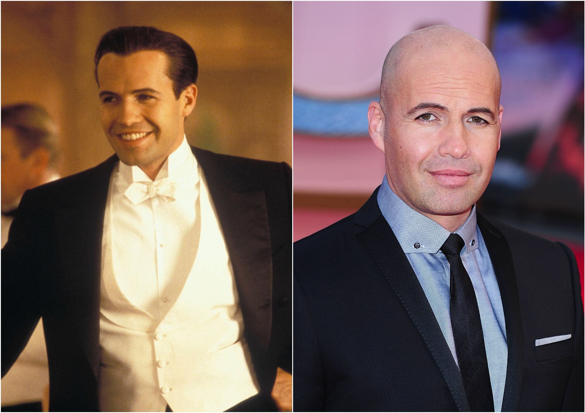 A la izquierda, Billy Zane en 'Titanic' (1997); a la derecha, en el estreno de la versión 3D de 'Titanic' en 2012. 