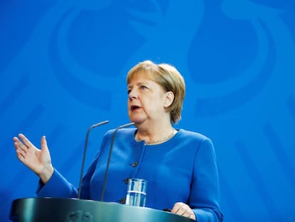 Angela Merkel, este jueves en Berlín. 