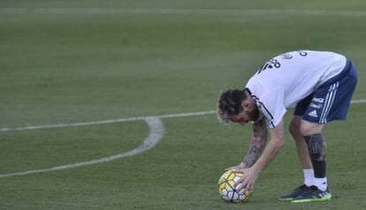 Messi, durante un entrenamiento con Argentina en Brasil. 