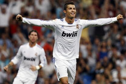 Cristiano celebra el primer gol del Madrid al Espanyol.