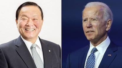 Yutaka Umeda, alcalde de Yamato, y Joe Biden, el presidente electo de Estados Unidos.