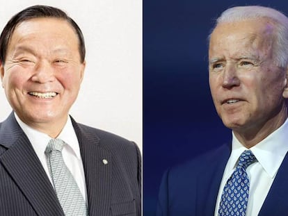 Yutaka Umeda, alcalde de Yamato, y Joe Biden, el presidente electo de Estados Unidos.