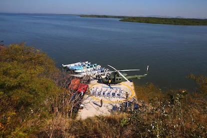 El helipuerto que el presidente hondure&ntilde;o, Juan Orlando Hern&aacute;ndez, inaugur&oacute; en la Isla Conejo.