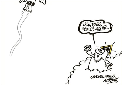 Forges ha usado también sus viñetas como obituarios. Este es el dibujo que le dedico a Antonio Mingote, que murió 3 de abril de 2012.