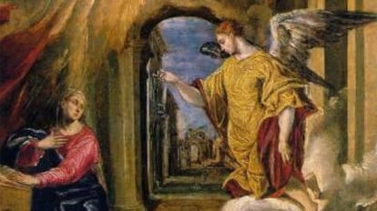 Fragmento de 'La Anunciación' de el Greco, una de las dos obras estrellas de la colección Muñoz Ramonet.