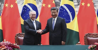 El presidente brasile&ntilde;o, Michel Temer, junto a su hom&oacute;logo chino, Xi Jinping.