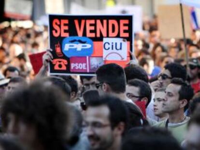 Manifestación celebrada en 2011 en Valencia con el lema 'Por una democracia real'