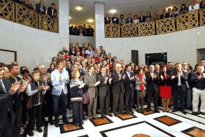 Acto institucional de la firma de la Declaraci&oacute;n del 23-N contra las prospecciones petrol&iacute;feras en la sede del Ejecutivo canario.