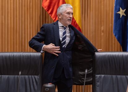 El ministro de Interior, Fernando Grande-Marlaska, a su llegada a la Comisión de Interior, en el Congreso de los Diputados, el martes pasado.