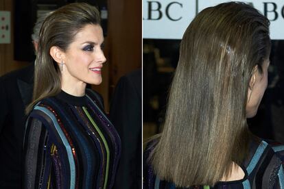 Detalle del maquillaje y peinado que lució la reina Letizia.