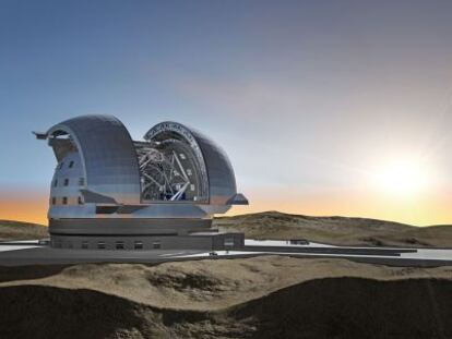 Ilustraci&oacute;n del futuro telescopio gigante europeo E-ELT, en el cerro Armazones (Chile).