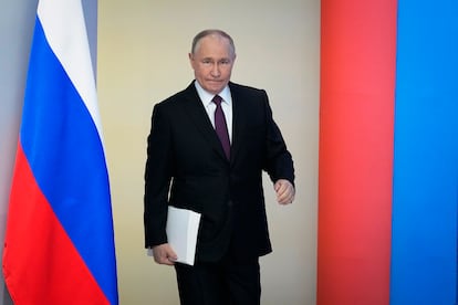 El presidente de Rusia, Vladímir Putin, ante la Asamblea Federal, este jueves en Moscú.