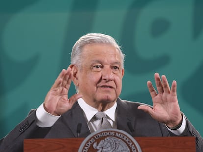 El presidente López Obrador, este jueves en Palacio Nacional.