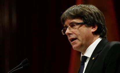 Carles Puigdemont, en su discurso frente al Parlament catalán a raíz de los eventos del 1 de octubre de 2017.