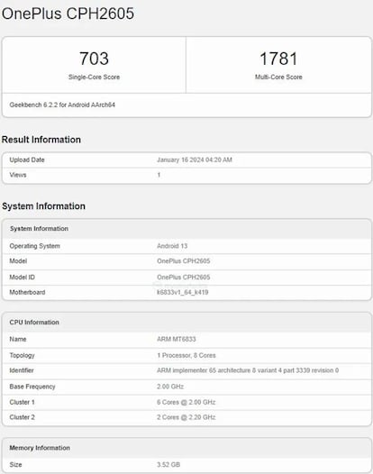 OnePlus Nord N30 SE Geekbench