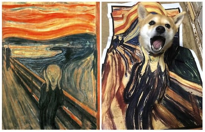 'El grito', del pintor noruego Edvard Munch, y la versión humorística de una usuaria de Facebook, Natalia Rubina, tomada el día 8 de abril en Moscú.