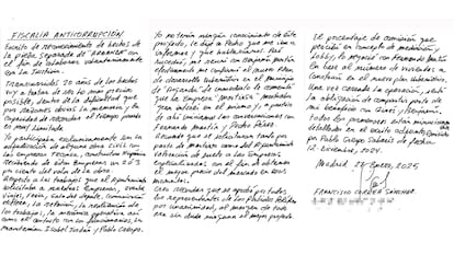 La carta manuscrita de confesin de Francisco Correa en el pelotazo de Arganda.