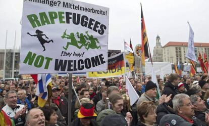 Manifestantes del movimiento islam&oacute;fobo Pegida, el pasado 11 de abril en Dresde. 