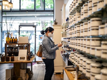 A customer in a homeopathic pharmacy.