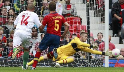  David de Gea realiza un parada en el encuentro ante Marruecos