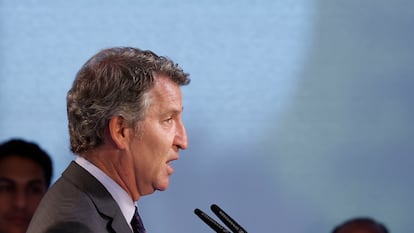 El presidente del Partido Popular, Alberto Núñez Feijóo, este lunes en Madrid.