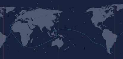 Magellan and Elcano’s route for the first trip around the world.