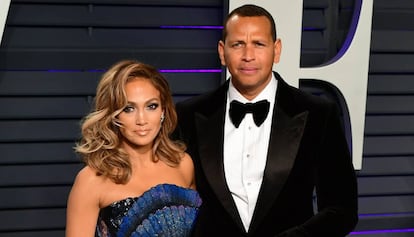 Jennifer Lopez y Alex Rodriguez en la fiesta posterior a los Oscar de 2019.