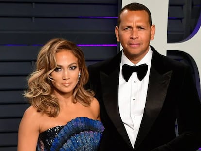 Jennifer Lopez y Alex Rodriguez en la fiesta posterior a los Oscar de 2019.