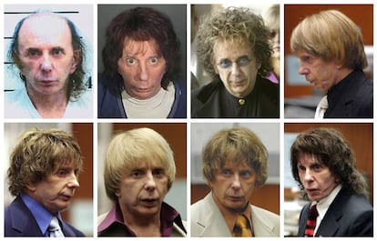 Phil Spector y las múltiples pelucas que utilizó durante el juicio por el asesinato de Lana Clarkson.