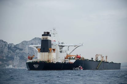 The supertanker 'Grace 1', two miles east of Gibraltar.