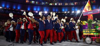 Deportistas españoles en la ceremonia de apertura de los Juegos Olímpicos de Río 2016, Brasil.