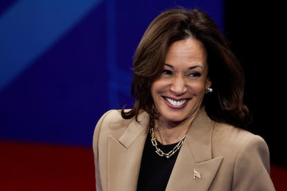 La vicepresidenta de Estados Unidos y candidata presidencial demócrata Kamala Harris, durante su intervención en el foro de Univisión.