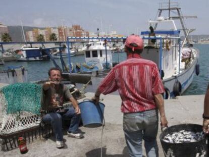 Pescadores de La L&iacute;nea, en el puerto de la Atunara.