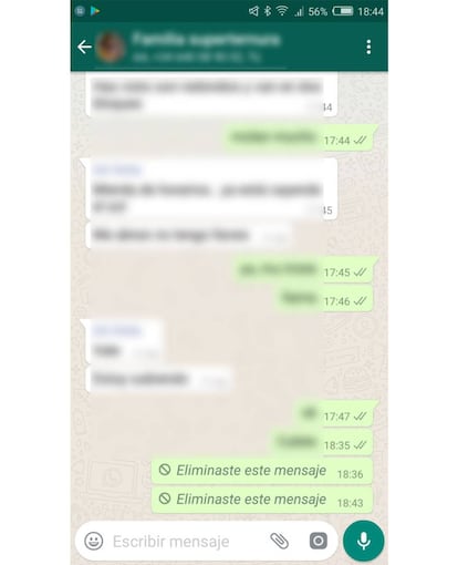 Este es el mensaje que aparece al borrar mensajes enviados en WhatsApp