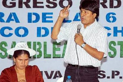 El presidente boliviano, Evo Morales, durante el congreso de cocaleros en Cochabamba, el pasado día 11.