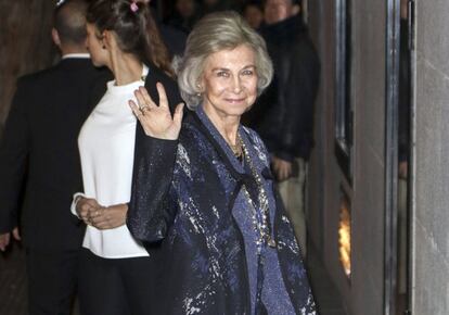 La reina Sofía en la celebración del 80º cumpleaños de Margarita de Borbón, la hermana del rey Juan Carlos.
