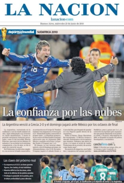 Portada del diario argentino La Nación.