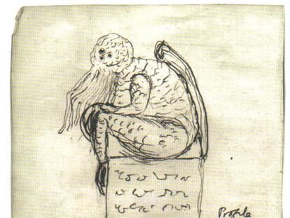 Boceto de Cthulhu, personaje creado por H. P. Lovecraft para sus relatos de terror, incluido en su 'Cuaderno de ideas' con fecha de 11 de mayo de 1934.